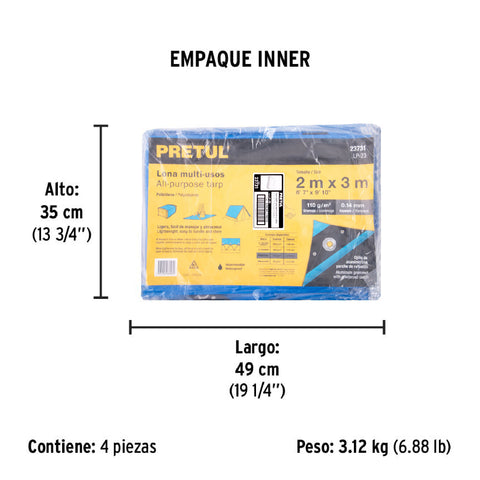 Lona de polietileno 2 x 3 m, azul, 110 g/m2, PRETUL | LP-23 | 23731