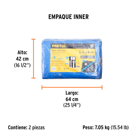 Lona de polietileno 5 x 6 m, azul, 110 g/m2, PRETUL | LP-56 | 23736