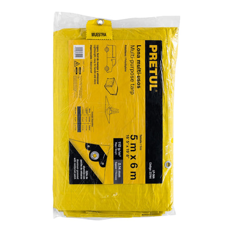 Lona de polietileno 5 x 6 m, amarilla, 110 g/m2, PRETUL | LP-56A | 23744