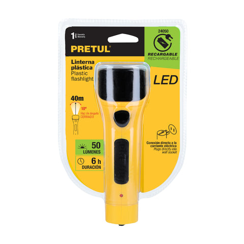 Linterna plástica de LED, 50 lm, recargable, PRETUL | LILE-3P | 24050