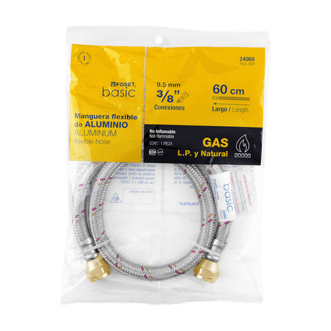 Manguera para gas, aluminio, 3/8' flare, 60 cm, FOSET BASIC | FGA-06P | 24060