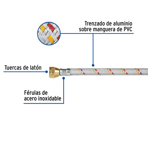Manguera para gas, aluminio, 3/8' flare, 150 cm, FOSET BASIC | FGA-15P | 24062