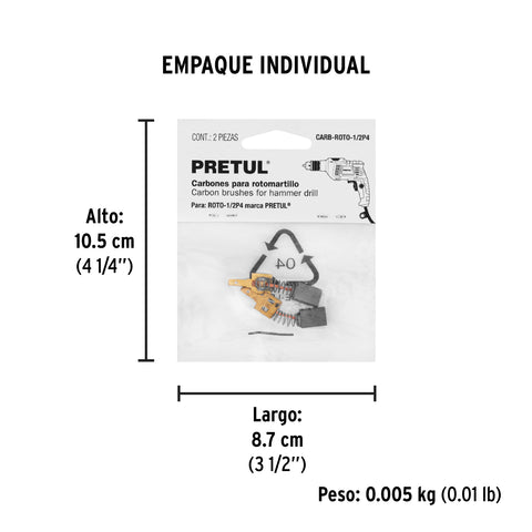 Bolsa con 2 carbones de repuesto para ROTO-1/2P4, PRETUL | CB-ROTO-1/2P4 | 24077