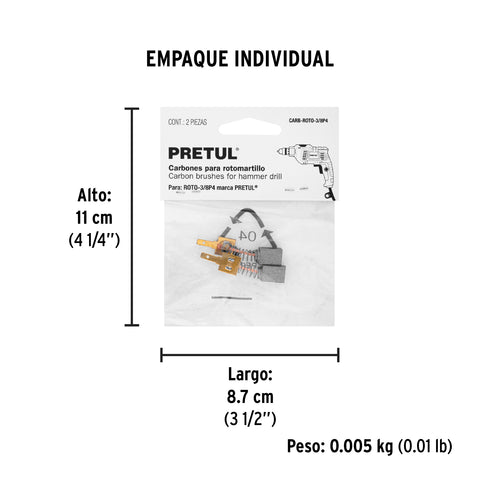 Bolsa con 2 carbones de repuesto para ROTO-3/8P4, PRETUL | CB-ROTO-3/8P4 | 24078