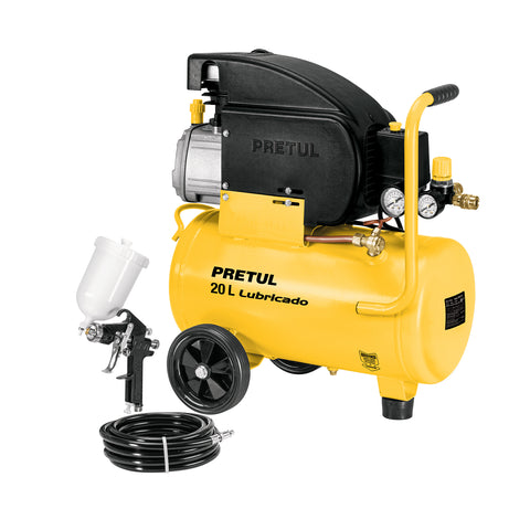 Kit Compresor lub, 20L, manguera y pistola grav,127V, PRETUL | COMP-KIT20P3 | 24079