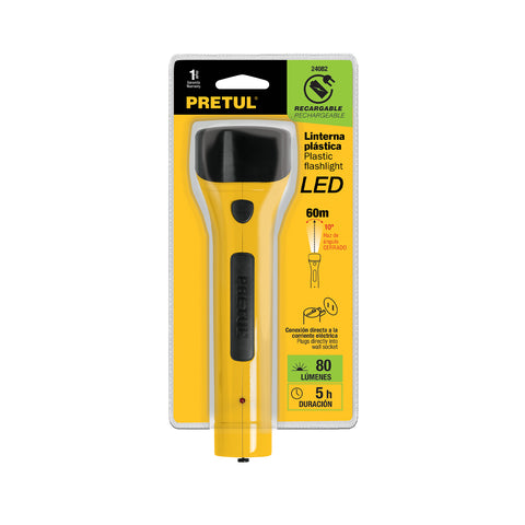 Linterna plástica de LED, 80 lm, recargable, PRETUL | LILE-7P | 24082