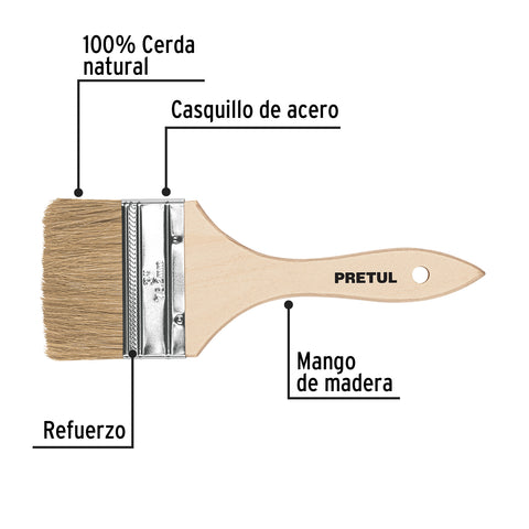 Brocha uso general de 3' con mango de madera, Pretul | BRE-3 | 24475