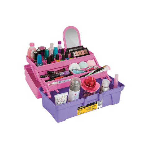 Caja cosmetiquera 14', doble bandeja, rosa, PRETUL | CCO-14RP | 25052