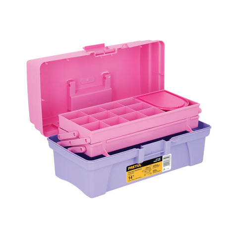 Caja cosmetiquera 14', doble bandeja, rosa, PRETUL | CCO-14RP | 25052