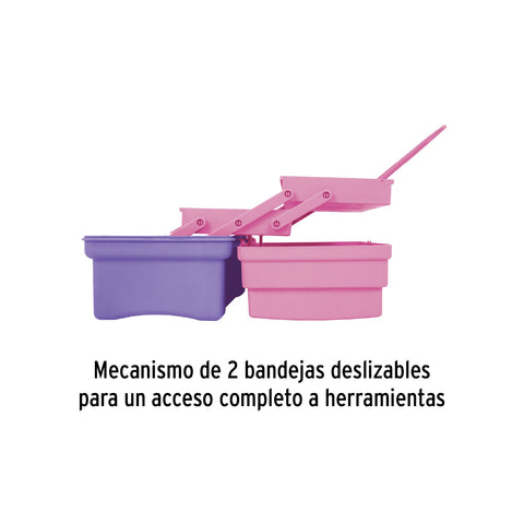 Caja cosmetiquera 14', doble bandeja, rosa, PRETUL | CCO-14RP | 25052
