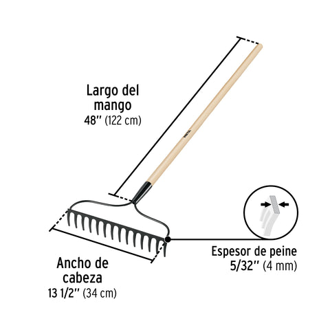 Rastrillo jardinero, 14 dientes, Pretul | R-14AL-P | 25054