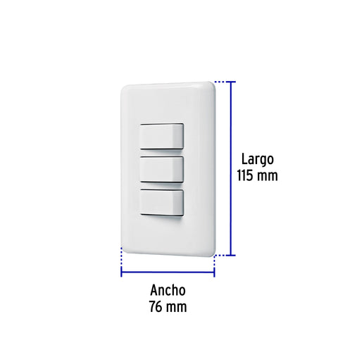 Placa armada con 3 interruptores sencillos, Volteck Basic | PA-APTR-B | 25083
