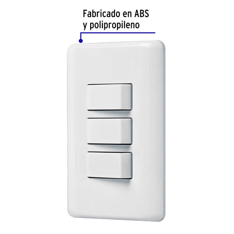 Placa armada con 3 interruptores sencillos, Volteck Basic | PA-APTR-B | 25083