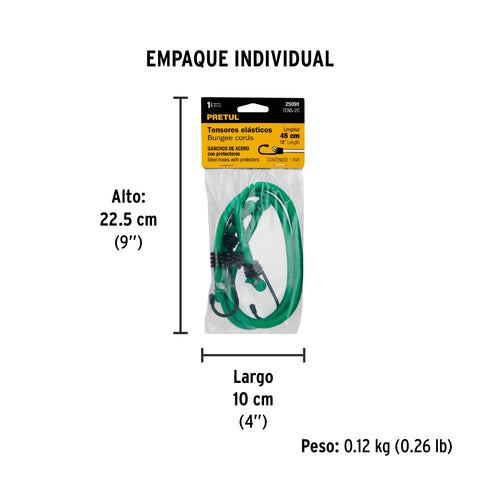 Bolsa con 2 tensores elásticos verdes de 45 cm, Pretul | TENS-2C | 25091