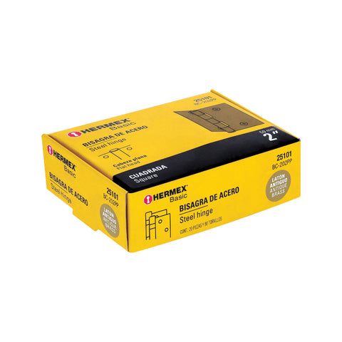Bisagra cuadrada 2', latón antiguo, cabeza plana, BASIC | BC-202PP | 25101
