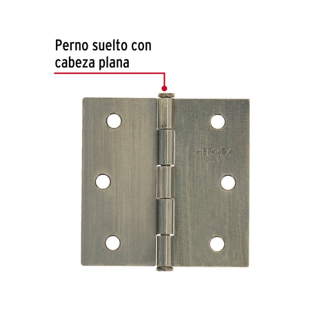 Bisagra cuadrada 2-1/2', latón antiguo, cabeza plana, BASIC | BC-252PP | 25102
