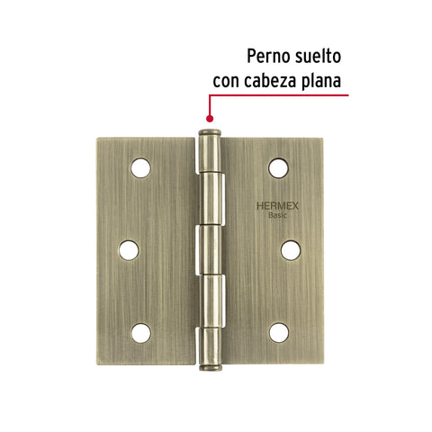 Bisagra cuadrada 3', latón antiguo, cabeza plana, BASIC | BC-302PP | 25103