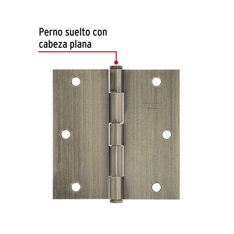 Bisagra cuadrada 3-1/2', latón antiguo, cabeza plana, BASIC | BC-352PP | 25104