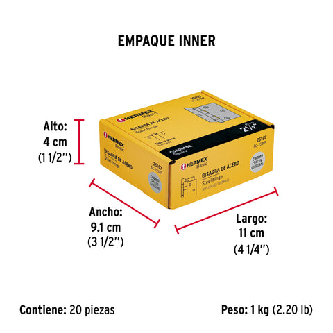 Bisagra cuadrada 2-1/2', satinado, cabeza plana, BASIC | BC-253PP | 25107
