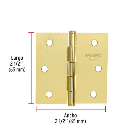 Bisagra cuadrada 2-1/2',latonado, cabeza plana, HERMEX BASIC | BC-251PP | 25109