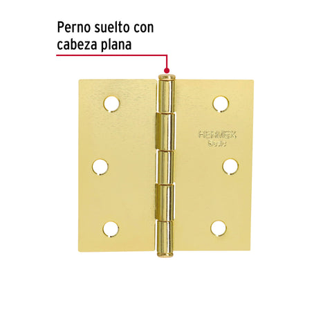 Bisagra cuadrada 2-1/2',latonado, cabeza plana, HERMEX BASIC | BC-251PP | 25109