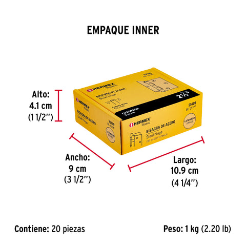 Bisagra cuadrada 2-1/2',latonado, cabeza plana, HERMEX BASIC | BC-251PP | 25109