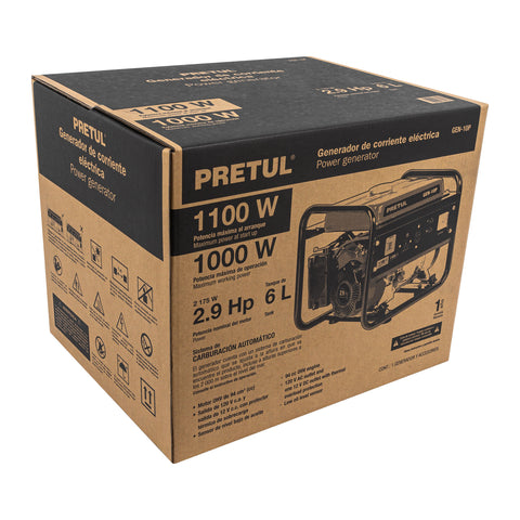 Generador portátil 1 kW motor a gasolina, PRETUL | GEN-10P | 26033