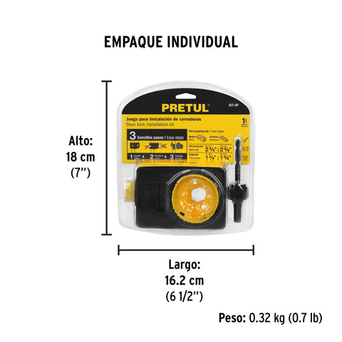 Juego de 4 piezas para instalar cerraduras, Pretul | KIT-4P | 26038