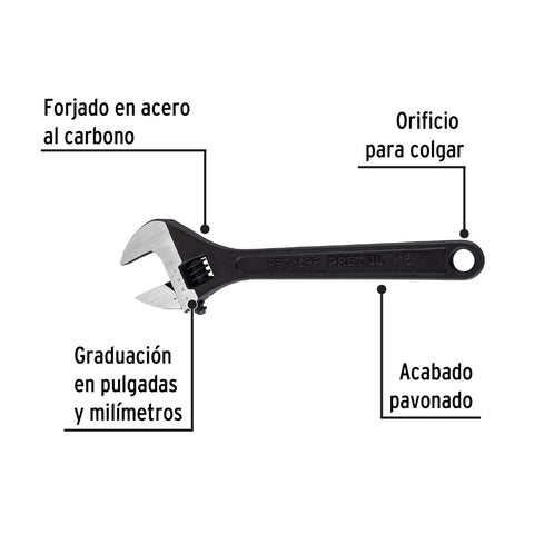 Llave ajustable (perico) 15' pavonada, Pretul | PET-15PP | 26053
