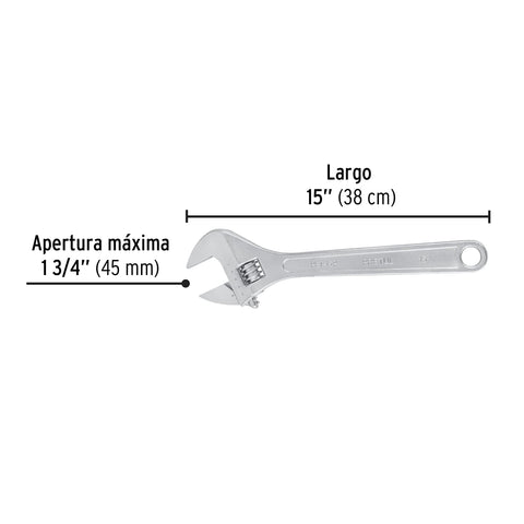 Llave ajustable (perico) 15' cromada, Pretul | PET-15P | 26054