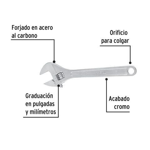 Llave ajustable (perico) 15' cromada, Pretul | PET-15P | 26054