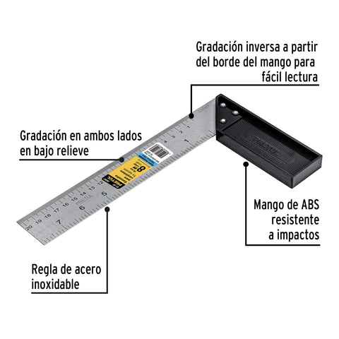 Escuadra 8' para carpintero, Pretul | EC-8P | 26087