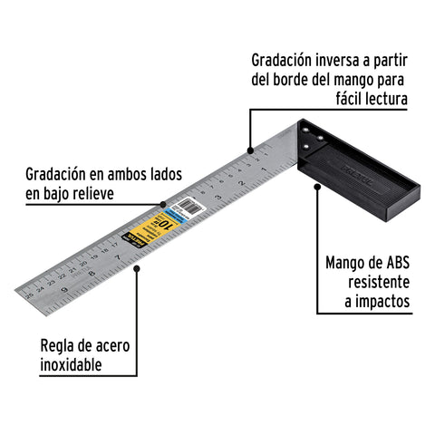 Escuadra 10' para carpintero, Pretul | EC-10P | 26088