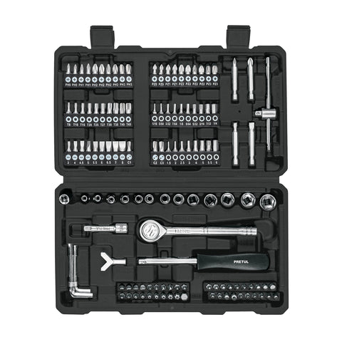 Juego de 130 herramientas 1/4' para mecánico, Pretul | SET-130 | 26091