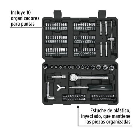Juego de 130 herramientas 1/4' para mecánico, Pretul | SET-130 | 26091