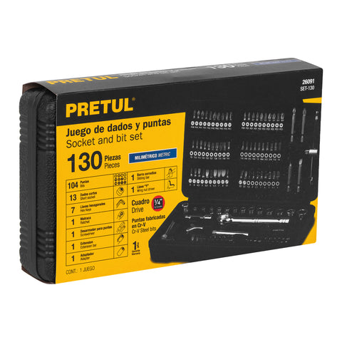 Juego de 130 herramientas 1/4' para mecánico, Pretul | SET-130 | 26091