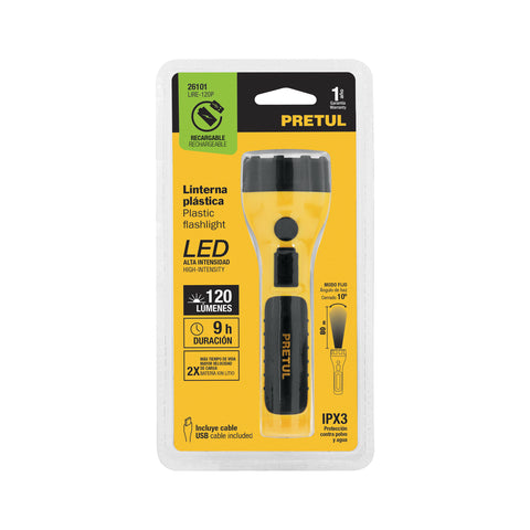 Linterna plástica de LED, 120 lm, recargable, PRETUL | LIRE-120P | 26101