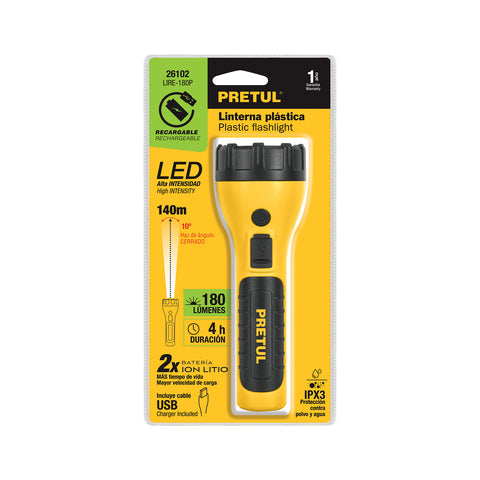Linterna plástica de LED, 180 lm, recargable, PRETUL | LIRE-180P | 26102