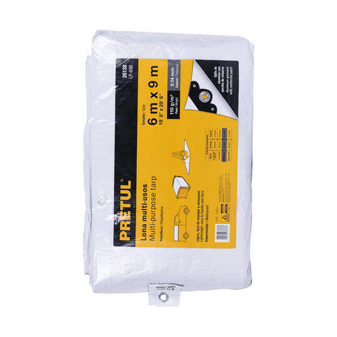 Lona de polietileno 6 x 9 m, blanca, 110 g/m2, PRETUL | LP-69B | 26138