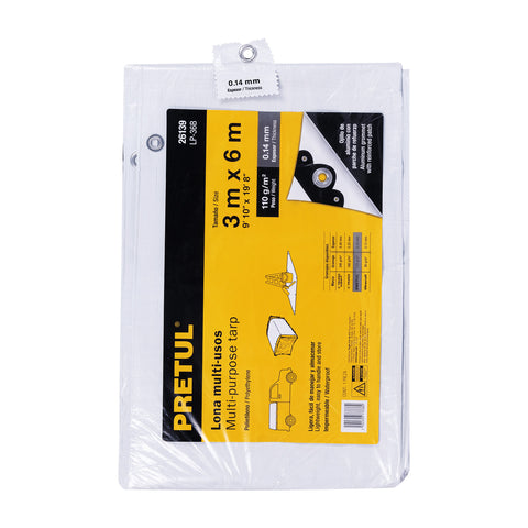 Lona de polietileno 3 x 6 m, blanca, 110 g/m2, PRETUL | LP-36B | 26139
