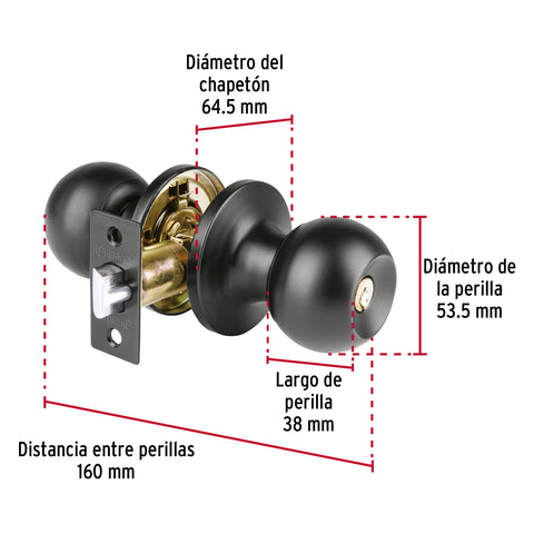 Cerradura esfera tubular, entrada, negro, HERMEX BASIC | BALT-NE-EP | 26175