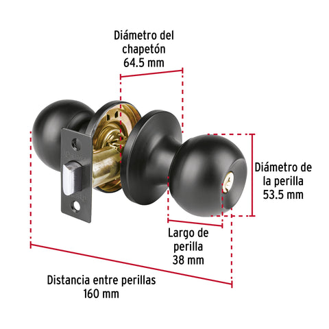 Cerradura esfera tubular, baño, negro, HERMEX BASIC | BALT-NE-BP | 26177
