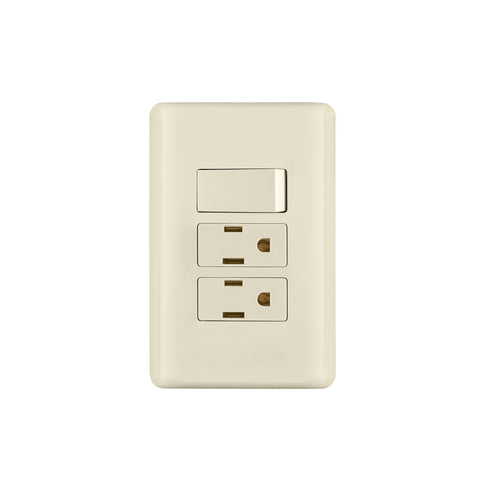 Placa armada interruptor y 2 contactos, marfil, Basic | PA-APCO-B3I | 26633