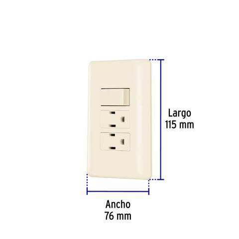 Placa armada interruptor y 2 contactos, marfil, Basic | PA-APCO-B3I | 26633