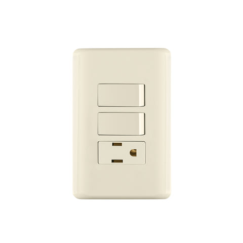Placa armada 2 interruptores y contacto, marfil, Basic | PA-APCO-B2I | 26635