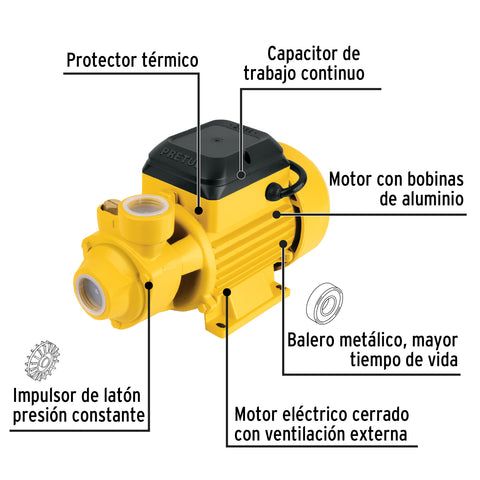 Bomba periférica 1/2HP, altura máx 20m, uso agrícola, PRETUL | BOAP-1/2P3 | 27019