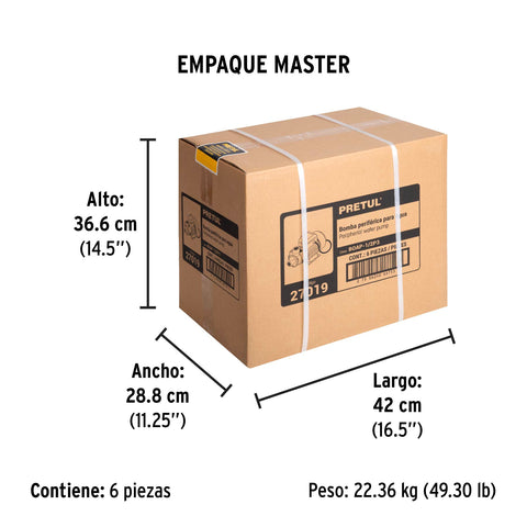 Bomba periférica 1/2HP, altura máx 20m, uso agrícola, PRETUL | BOAP-1/2P3 | 27019