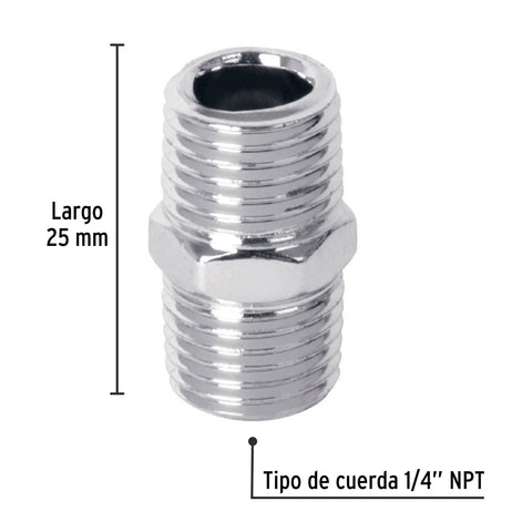 Niple de acero, macho-macho, cuerda 1/4' NPT, PRETUL | NIPLE-P | 27025