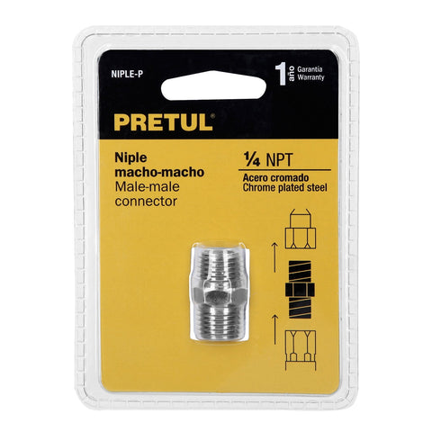 Niple de acero, macho-macho, cuerda 1/4' NPT, PRETUL | NIPLE-P | 27025