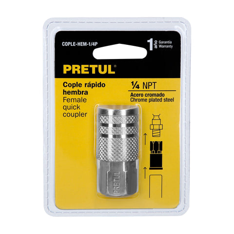 Cople rápido de acero, hembra, cuerda 1/4' NPT, PRETUL | COPLE-HEM-1/4P | 27028